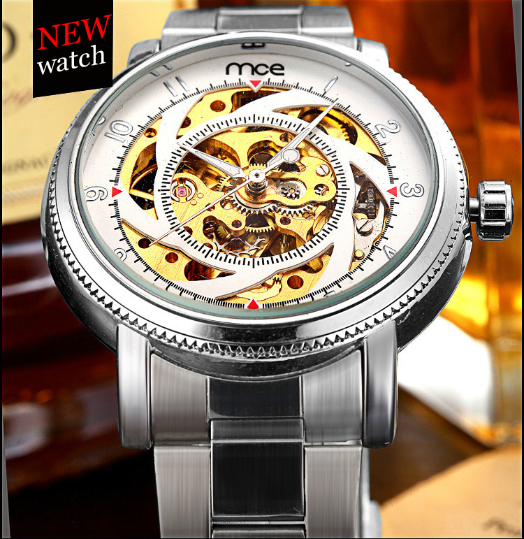 Chinese wholesale steel skeleton watch men customize