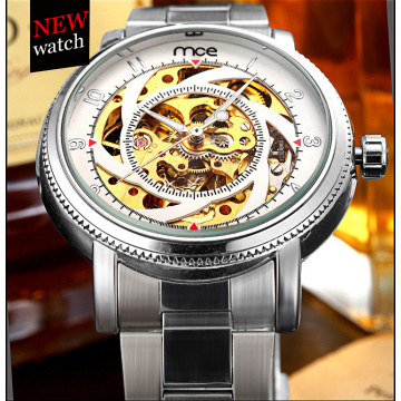 Chinese wholesale steel skeleton watch men customize