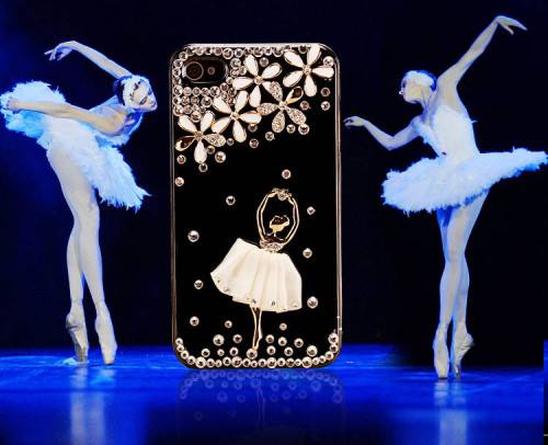 New Fashion Swarovski Manual Handmade Rhinestone Elegant Ballet Girl Luxury Back Case for iPhone 4 4s