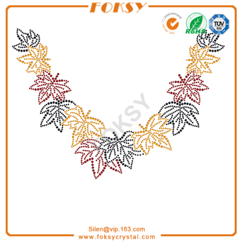 Leaves neckline iron on rhinestone designs