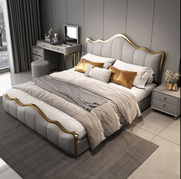 Houten dubbel platform king lederen bed met frame te koop