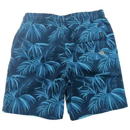 NAVY LEAVES PRINT BOY'S SWIM SHORTS
