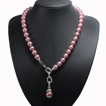 Single Pearl Pendant Fake Pink Pearl Necklace