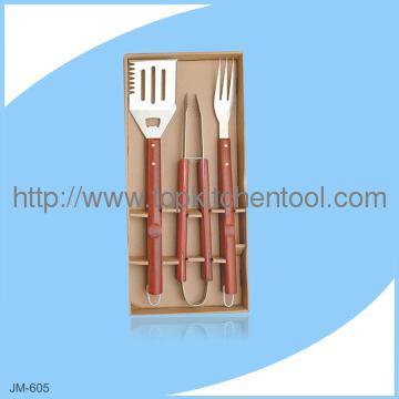 3pcs wood handle bbq set