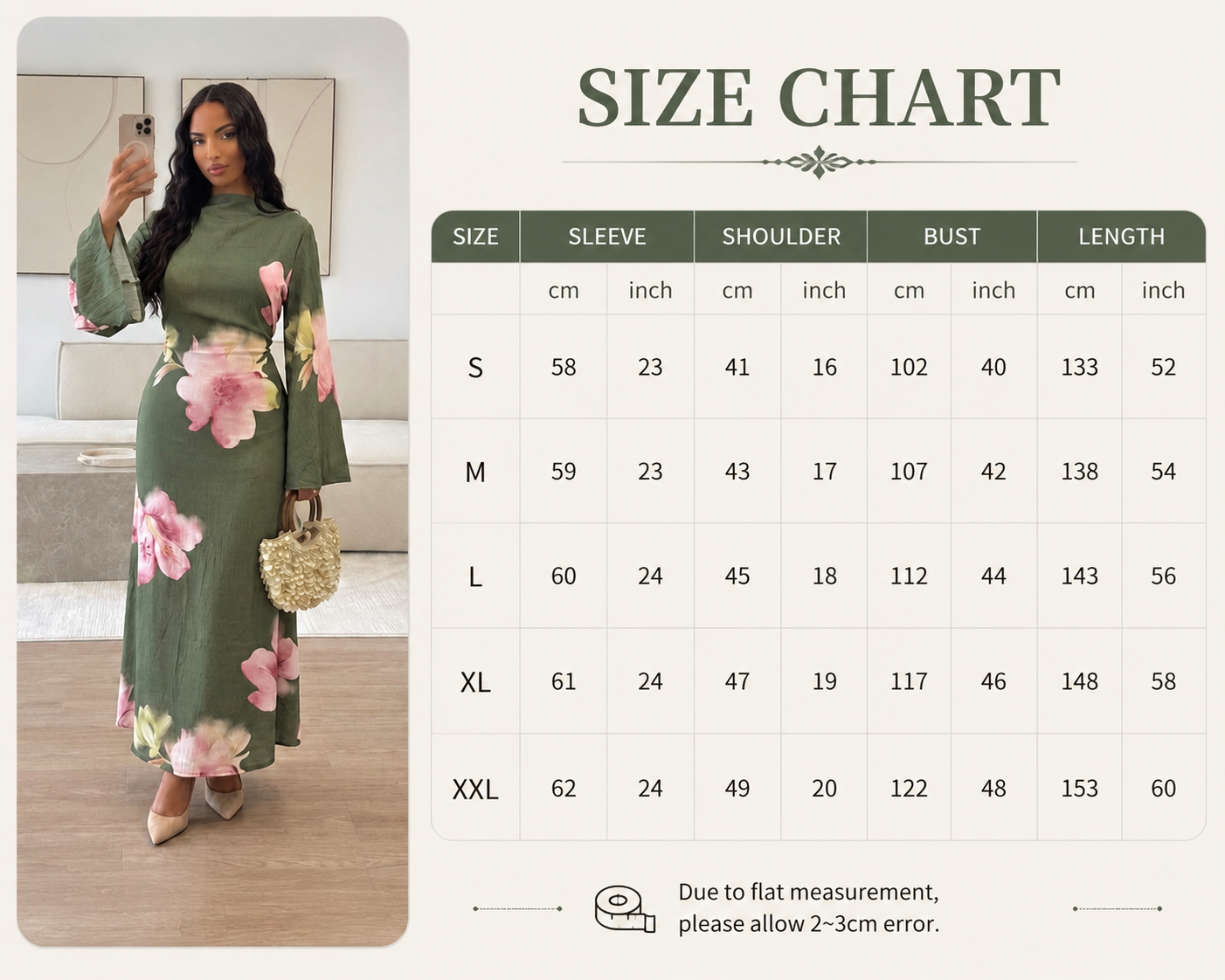 Plus Size Floral Print Sleeve Abaya Dress