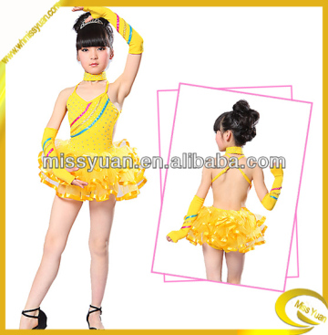 Yellow Sexy Rumba Kids Stage Costumes