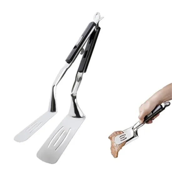 Kitchen Cooking Tongs Stainless Steel Grill Clamp Spatula Barbecue Food Clip For Flipping Bread Steak Fish Toast