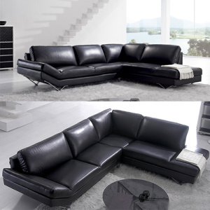 Couro Genuíno L-Shape Couch Canto Sofa Seccional