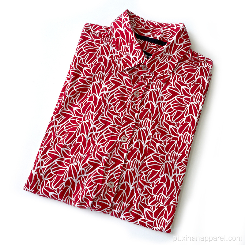 Camisas masculinas florais de manga curta com impressão colorida