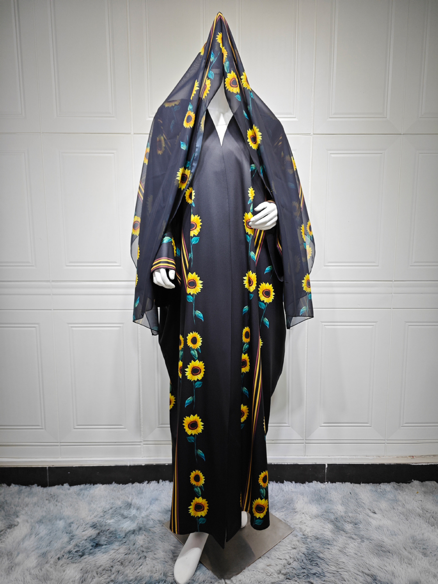 Sunflower Print Abaya Hijab Set MQ254 (6)