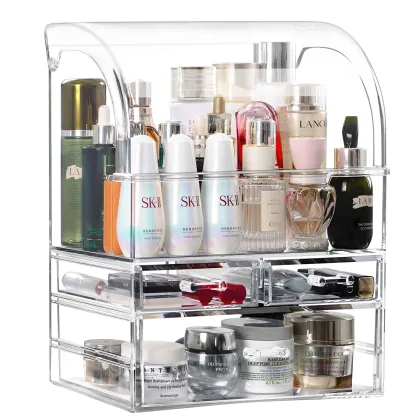 Large Layered Clear Acrylic Makeup Organizer - Cosmetics Storage Box
