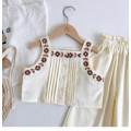 Girls Summer Suit Embroidered Pants Two Piece Set