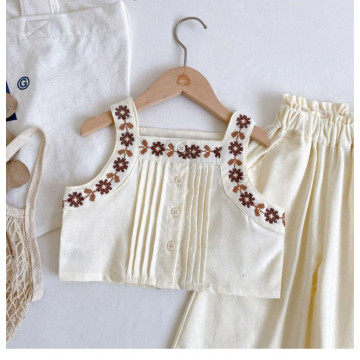 Girls Summer Suit Embroidered Pants Two Piece Set