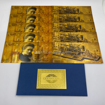 Free Shipping: Marie Curie Souvenir Gift - Limited Edition Gold Foil Banknote & Plastic Gold Card