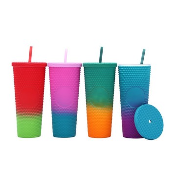 Outdoor Gift: Plastic Double Wall Tumbler, 24oz Milk Coffee Mug with Studded Design for Travel