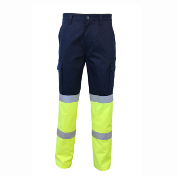 Men's Safety Work Trousers: Hi-Vis Poly Cotton with Multi-Pockets and Reflective Cargo Design