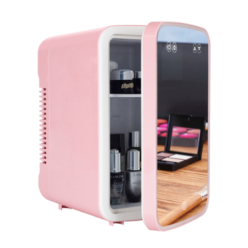 Mini Skincare Beauty Fridge - Portable LED Mirror Fridge for Hotel Bedroom (8 Liters)
