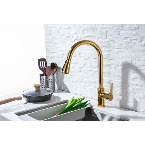 Luxury stainless-steel Pull Down Brushed gold Kitchen Faucet