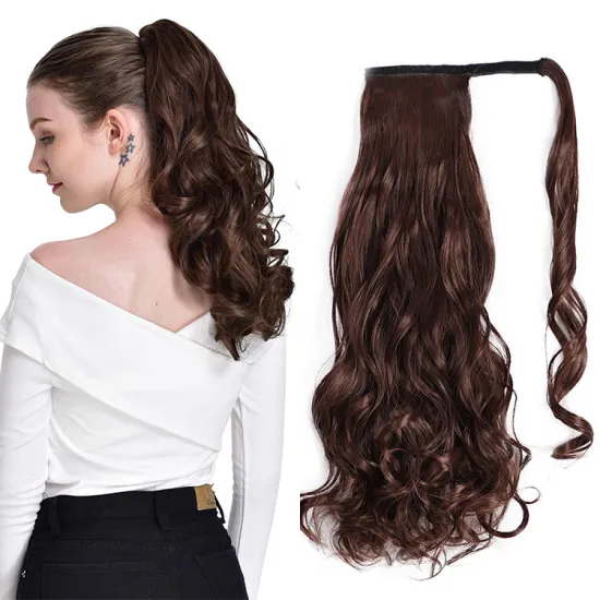 Vigorous 18" Curly Wrap Around Pony Tail Hairpiece Wavy Clip In Human Woman Hair Synthetic Magic Paste Ponytail Hair Extensions