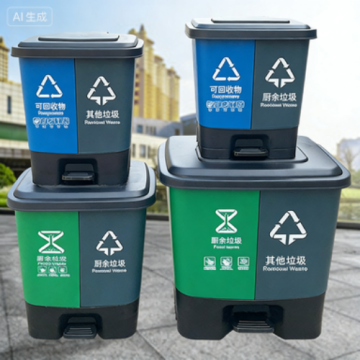 Dual Color Plastic Trash Can for Public Kitchen
