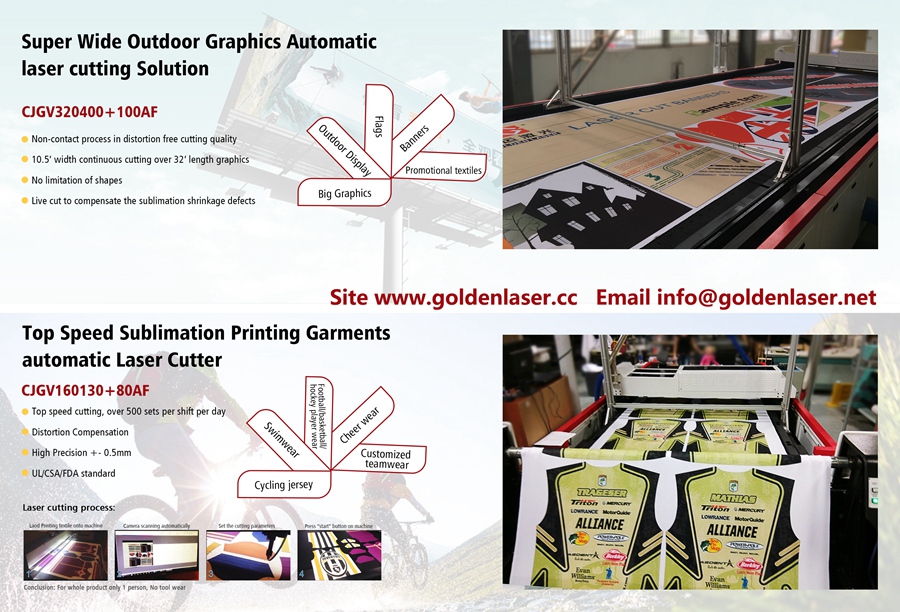 Super Wide Outdoor Graphics Automatic Laser Cutter & Top Speed Sublimation Printing Garments Automatic Laser Cutter