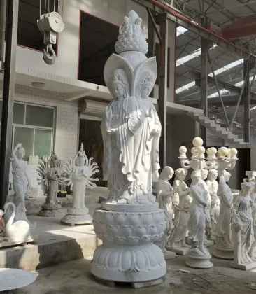 Popular design large stone three sides marble kuan yin statue for garden