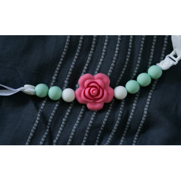 BPA Free Rose Beads Silicone Teething Pacifier Clips