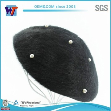 wholesale wool black pearl beret hat cheap lady rhinestone beret cap