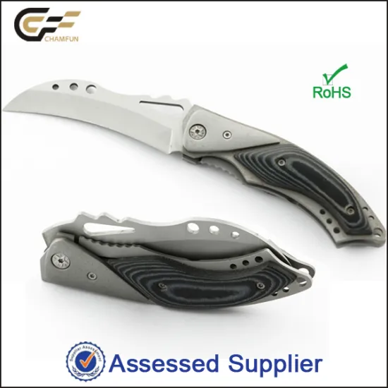Titanium Coated Stainless Steel Blade Micarta Wood Handle Folding Knife/ Pocket Knife
