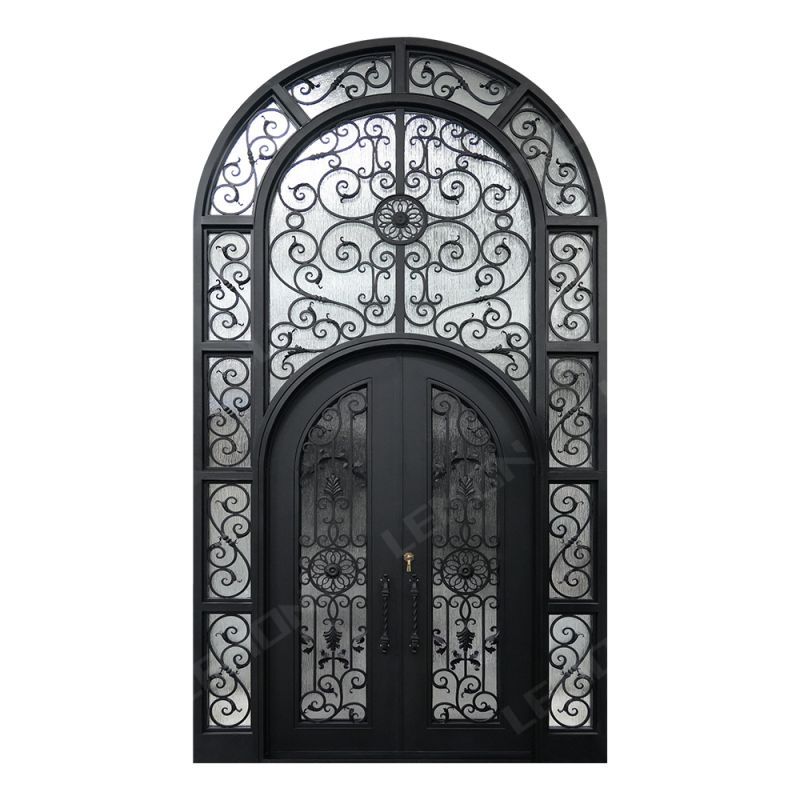 Puertas delanteras de hierro forjado puertas de vidrio exterior