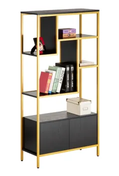 Black & Gold Display Bookshelf with Cabinet