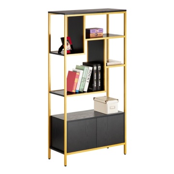 قفسه کتاب نمایش سیاه و طلایی با کابینت