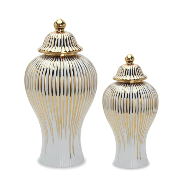 Ceramic Gold Temple Jar Porcelain Snow Ginger Vase with Cover