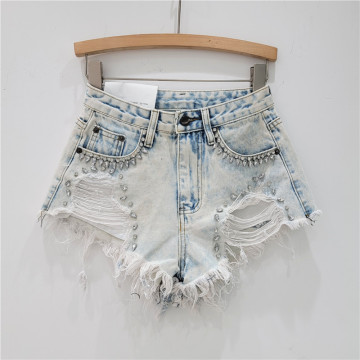 Elegante Quaste Perlen Perlen Hight Wide Leg Denim Shorts für Frauen