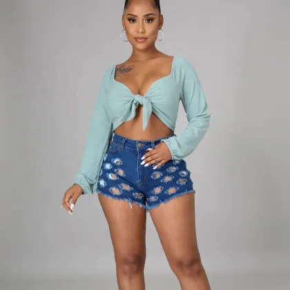 Customized High-Waisted Stretch Denim Shorts for Women