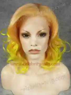 Orange Ombre Yellow Elegant Curly Synthetic Lace Front Wig