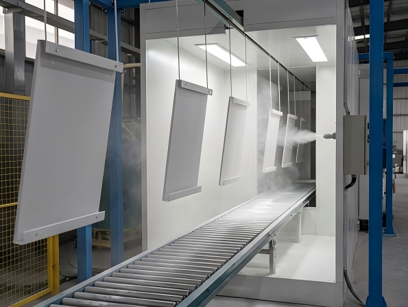 Close-up of white texture spray application