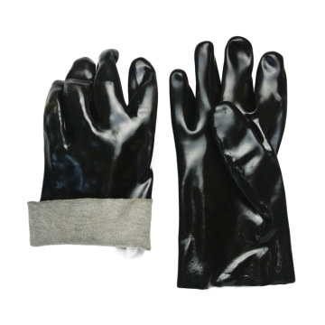 Black PVC flannelette gloves with smooth finish