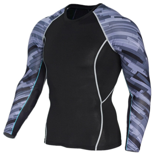 Mens compression shirt fitness training rounded hem tshirt