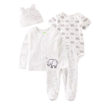 Baby Clothing Set Cotton 4 Piece baby Girls Clothes Suit Newborn Infant Elephant Printed Bodysuit+Trouser+Outerwear+Cap/Headband