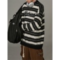 Custom Crew Neck Black And White Striped Sweatshirt