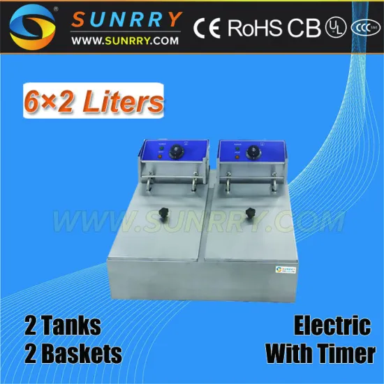 Counter Top Deep Fryer for Sale 2 Tank 2 Basket With Timer for Fryer Fries (SY-TF26B SUNRRY)