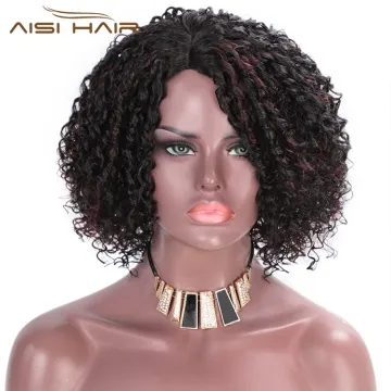 Aisi Hair Synthetic Afro Curly Short Wigs Black Mixed Bug Short Deep Curly Wigs Kinky Curly Hair Wigs for Women