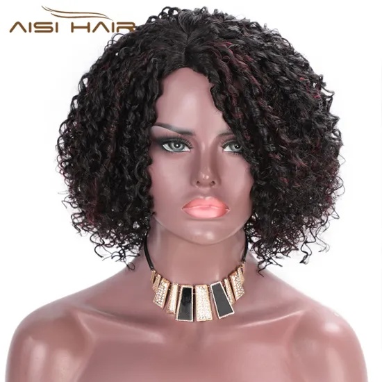 Aisi Hair Synthetic Afro Curly Short Wigs Black Mixed Bug Short Deep Curly Wigs Kinky Curly Hair Wigs for Women
