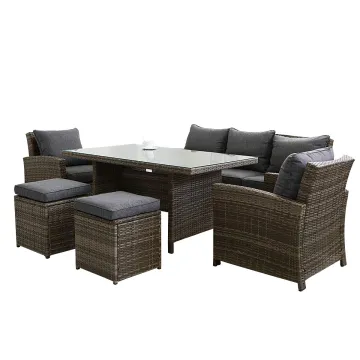 Outdoor Garden Furniture: 6-Piece Wicker Rattan Patio Dining Conversation Sectional Set with Cushions