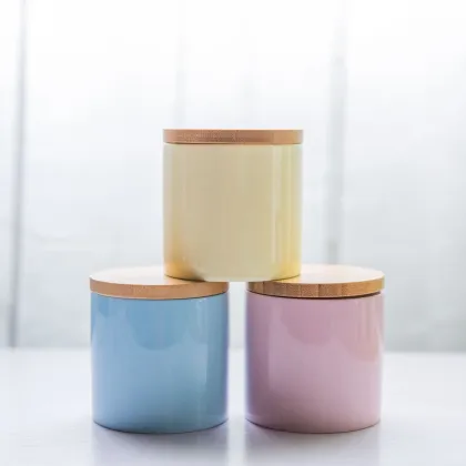Ceramic Jar With Wooden Lid Color Jar
