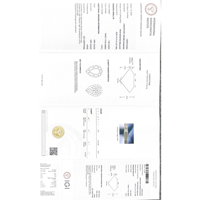 1.04CT VVS2 Fancy Green Lab Diamond Pear Shape