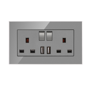 White 86mm*86mm Tempered Glass Wall Socket with Switch - 13A, 220V, CE, Z-wave