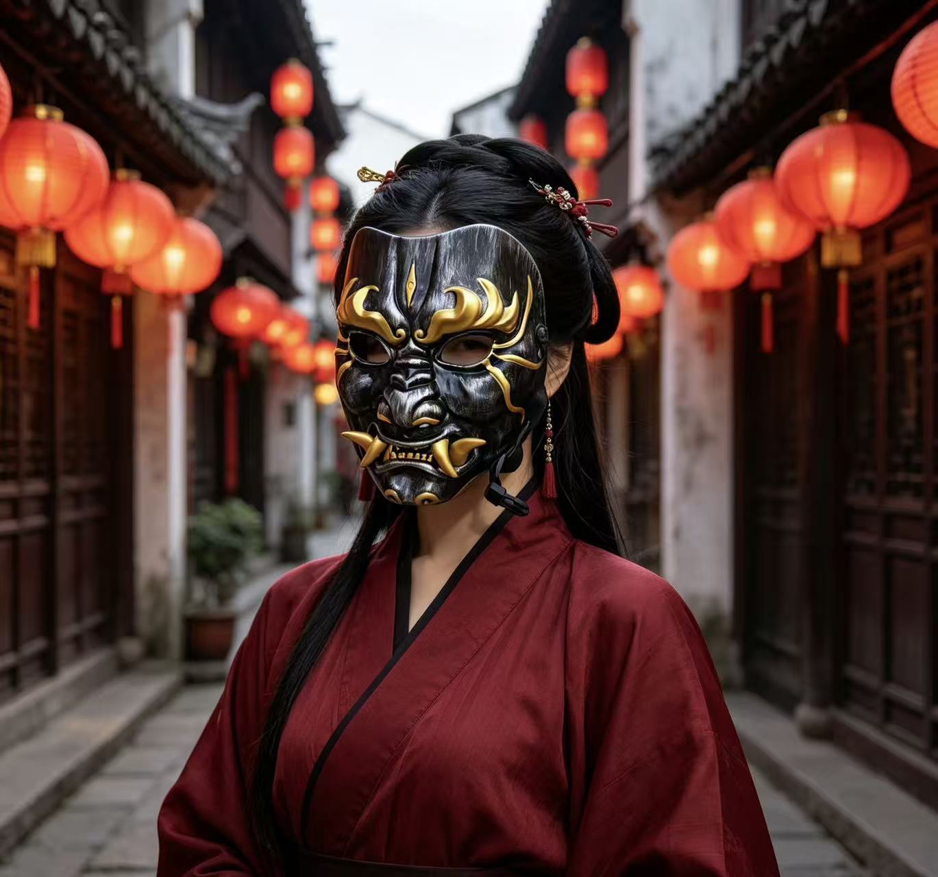 Black Gold Samurai Oni Mask