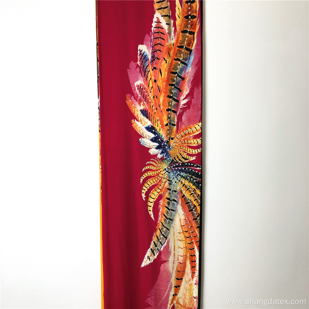 Big Feather Design Rayon Print With Half Loulou